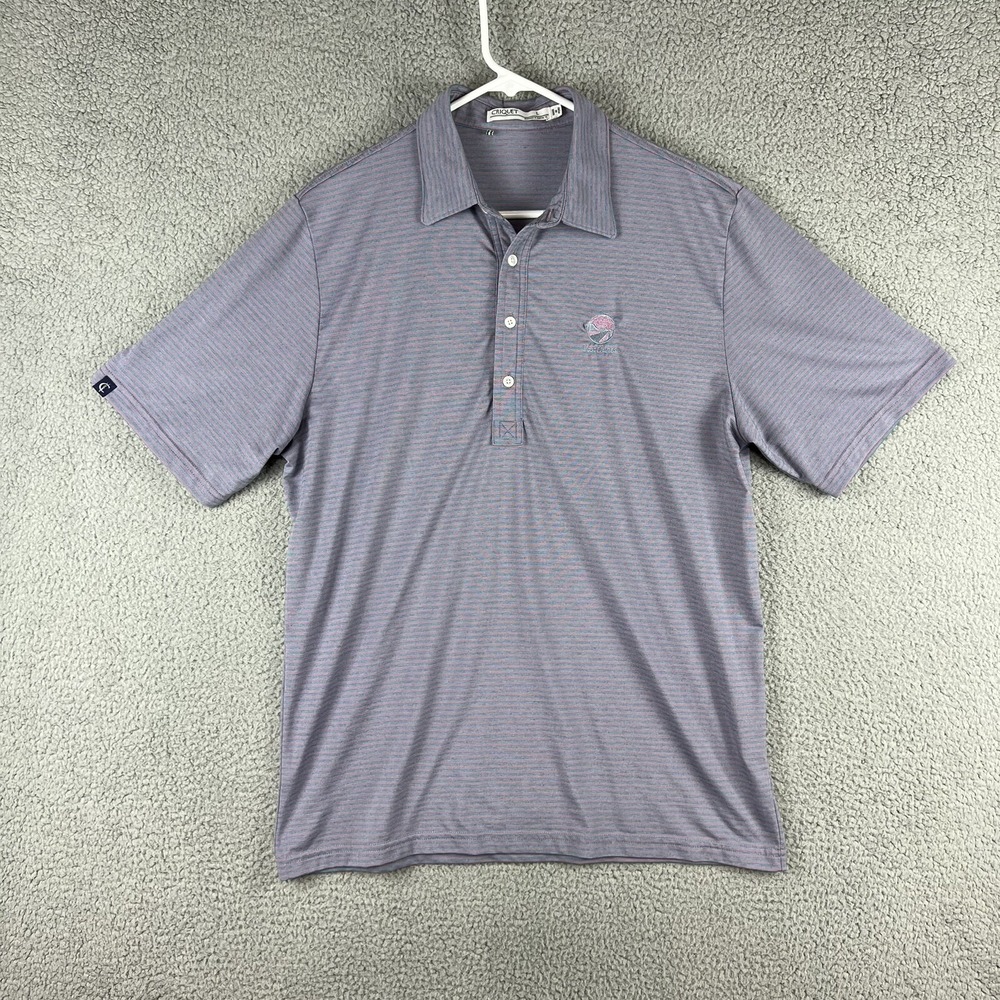 Criquet Polo Shirt Men Large Purple Pink Striped Golf Performance Lost Dunes